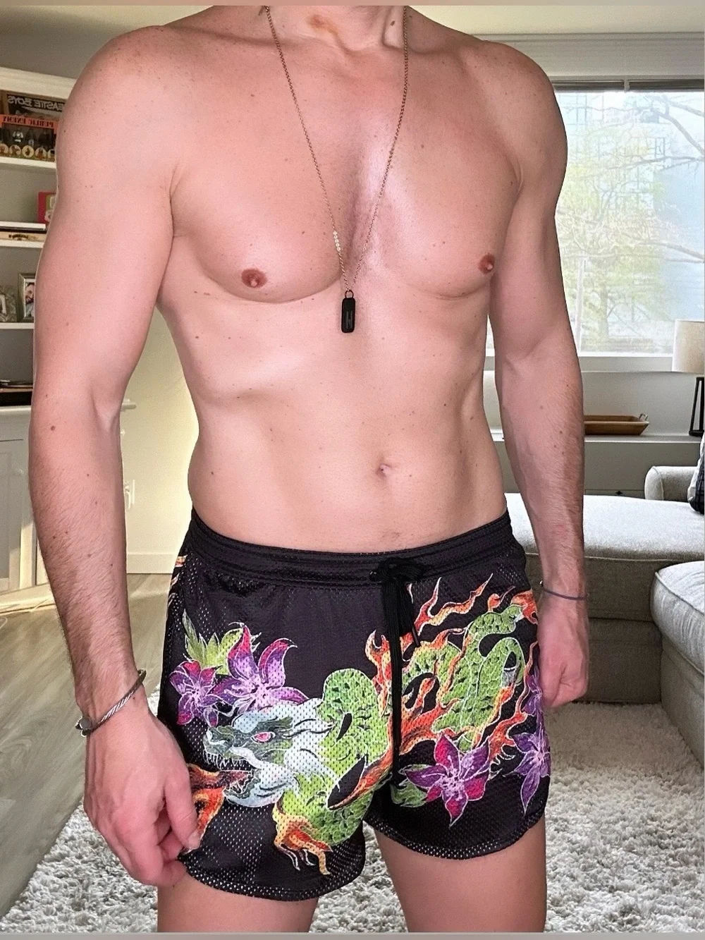Skull & Bones | Hand Painted Mesh Shorts in Black (Medium)